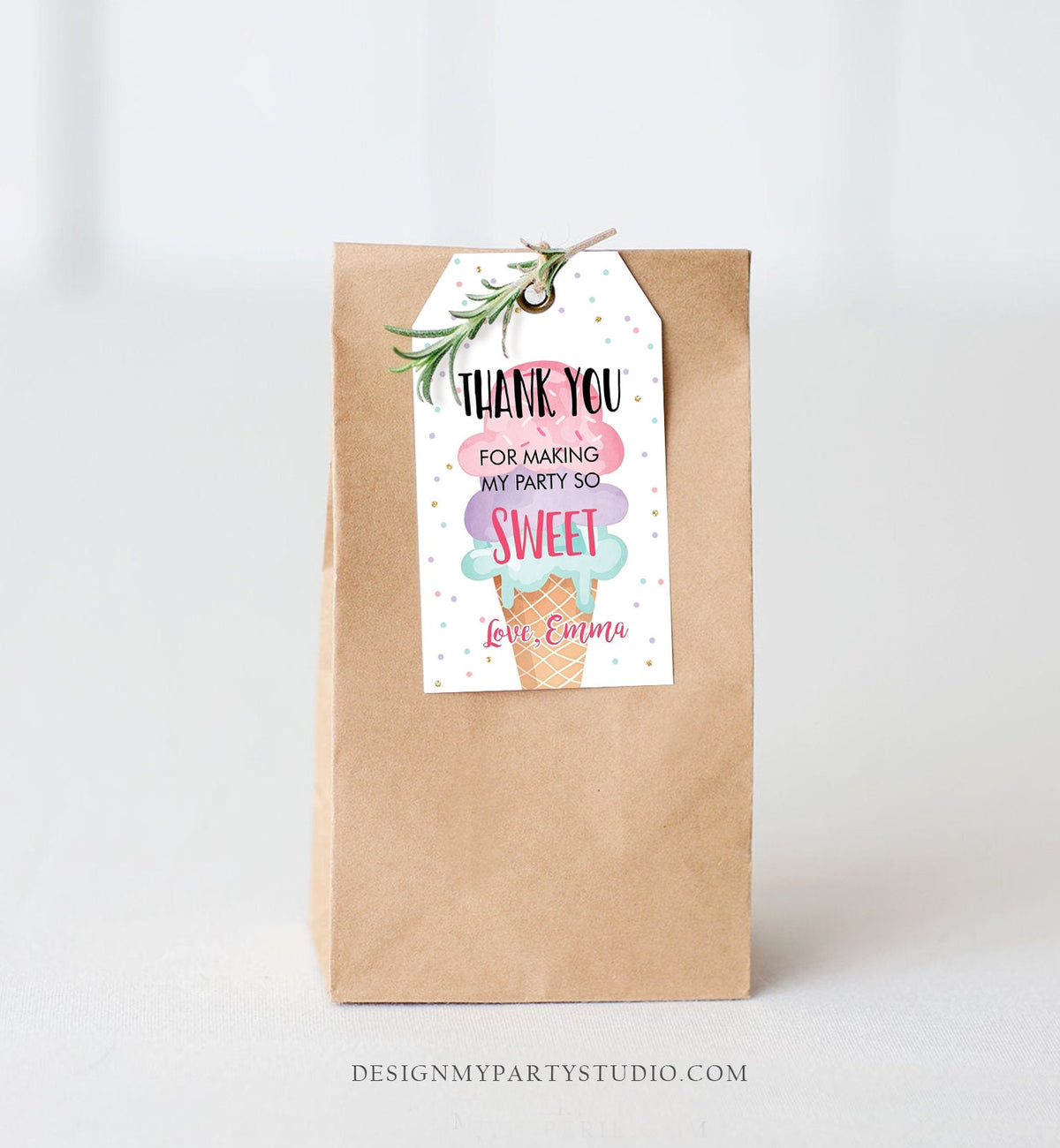 Editable Ice Cream Favor Thank You Tag Ice Cream Birthday Party Girl Pink Purple Gift Goodie Bag Labels Digital Template Printable 0243