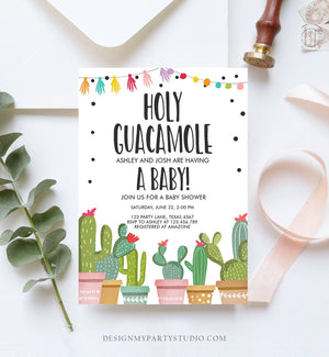 Editable Holy Guacamole Baby Shower Invitation Fiesta Cactus Mexican Taco Succulent Instant Download Printable Corjl Template Digital 0254