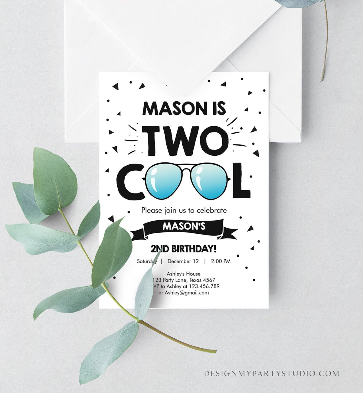 Editable Two Cool Birthday Invitation Boy Second Birthday Party 2nd I&#39;m this Many I&#39;m Two Cool Digital Download Template Printable 0136