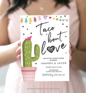 Editable Taco Bout Love Fiesta Couples Shower Invitation Cactus Succulent Green Pink Confetti Download Digital Printable Corjl Template 0254