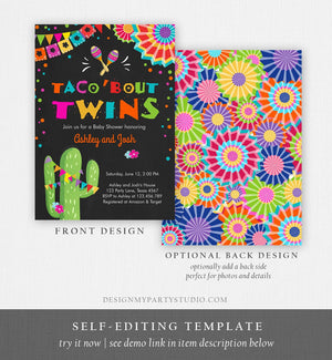 Editable Taco Bout Twins Baby Shower Invitation Cactus Chalk Mexican Fiesta Couples Shower Instant Download Printable Corjl Template 0045