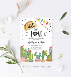 Editable Taco Bout Love Fiesta Couples Shower Invitation Cactus Succulent Green Pink Download Printable Corjl Template 0254