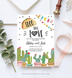 Editable Taco Bout Love Fiesta Couples Shower Invitation Cactus Succulent Green Pink Download Printable Corjl Template 0254