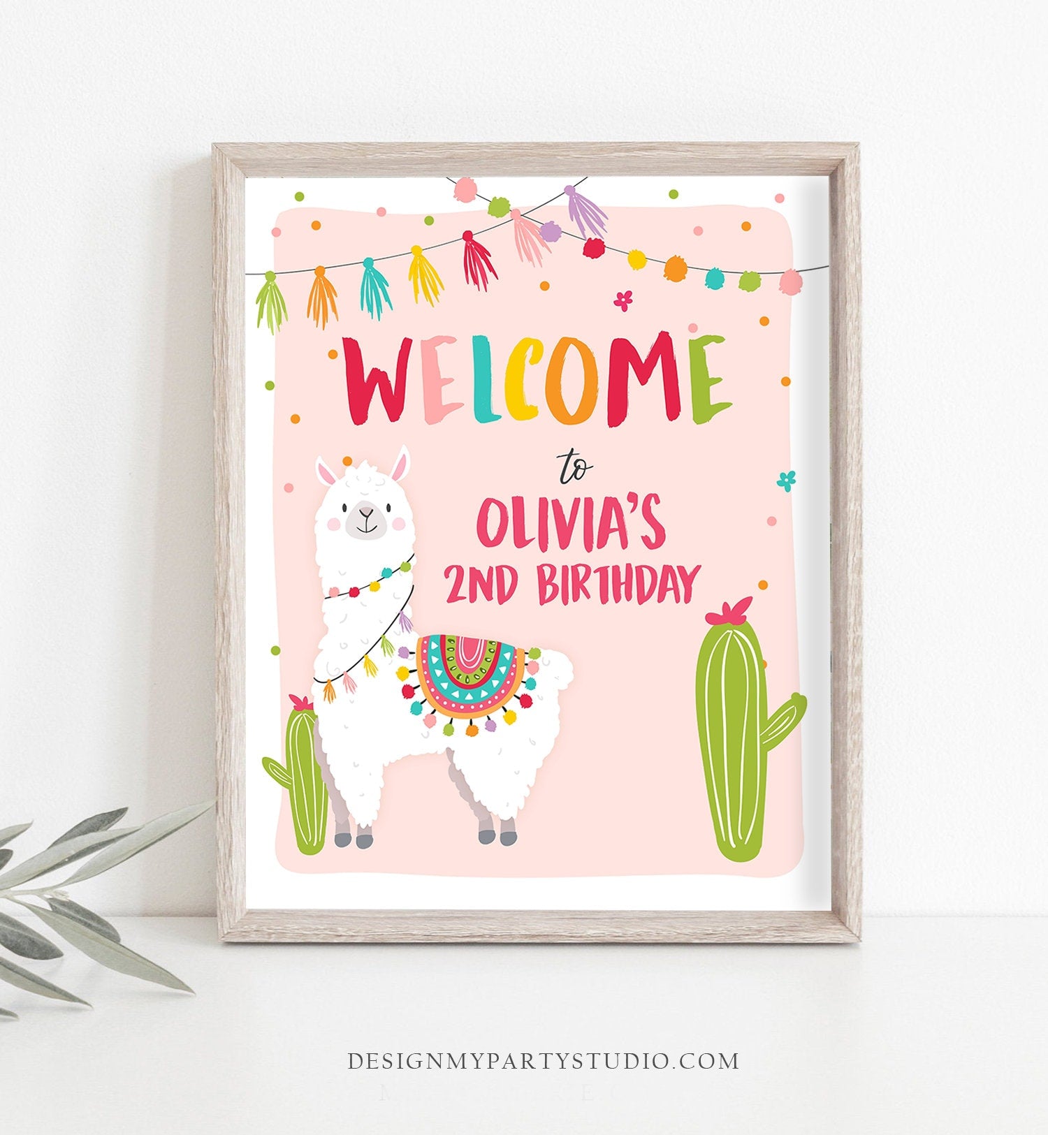 Editable Llama Welcome Sign Birthday Party Whole Llama Alpaca Poster Pink Girl Mexican Fiesta Party Baby Shower Download Corjl Template 0079