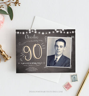Editable 90th Birthday Invitation Chalkboard Rustic Adult Birthday Invitation Ninety Download Printable Invitation Template Corjl 0230