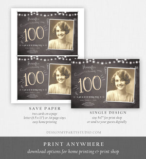 Editable 100th Birthday Invitation Chalkboard Rustic Adult Birthday Invitation Hundred Download Printable Invitation Template Corjl 0230