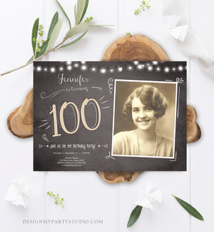 Editable 100th Birthday Invitation Chalkboard Rustic Adult Birthday Invitation Hundred Download Printable Invitation Template Corjl 0230