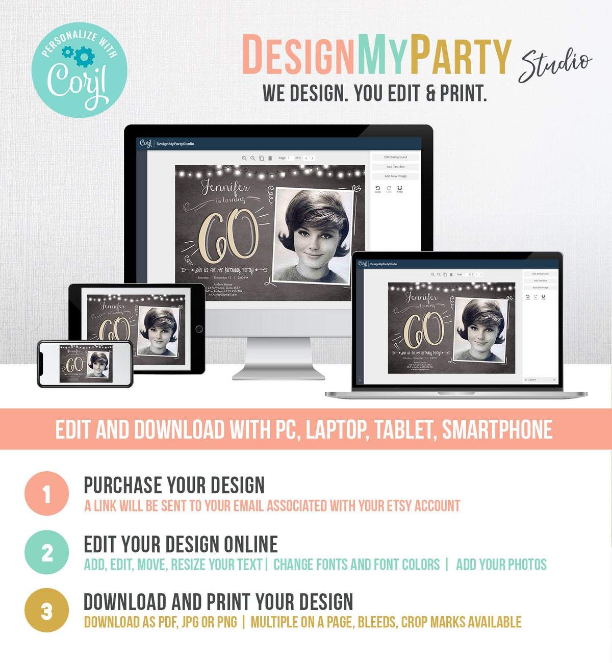 Editable 60th Birthday Invitation Chalkboard Rustic Adult Birthday Invitation Sixty Download Printable Invitation Template Corjl 0230