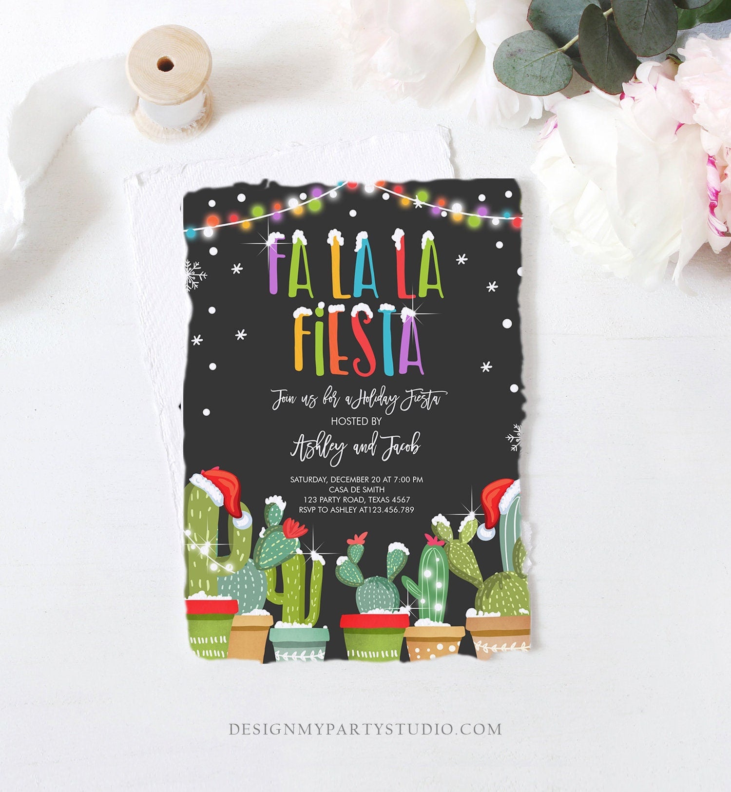 Editable Fa La La Christmas Fiesta Invitation Cactus Mexican Holiday Fiesta Fa La La Fiesta Party Digital Download Template Printable 0273