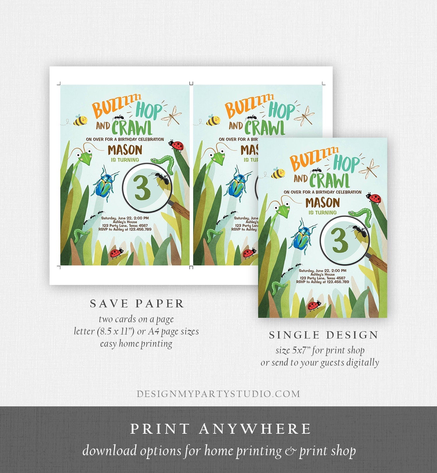 Editable Bug Birthday Invitation Insect Party Bugging Outdoor Bug Hunt Bugs Boy Digital Download Evite Template Printable 0090