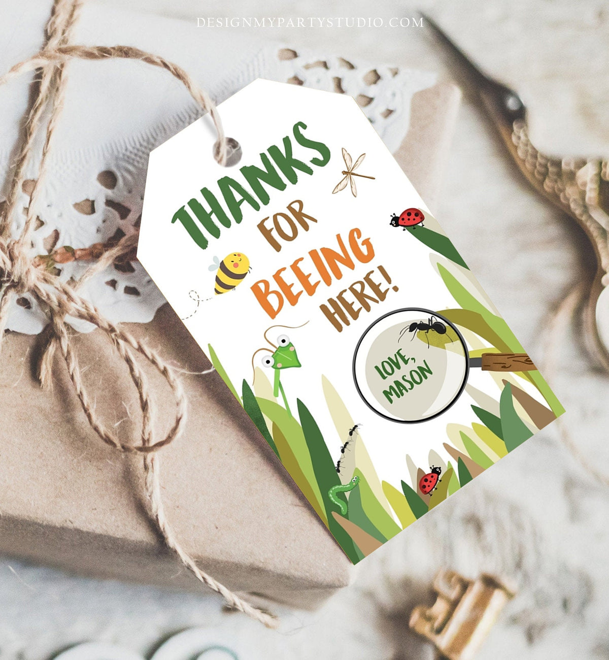 Editable Bug Favor Tags Bug Birthday Bugs Thank you tags Label Bug Party Insect Gift tags Bugging out Beeing Template PRINTABLE Corjl 0090