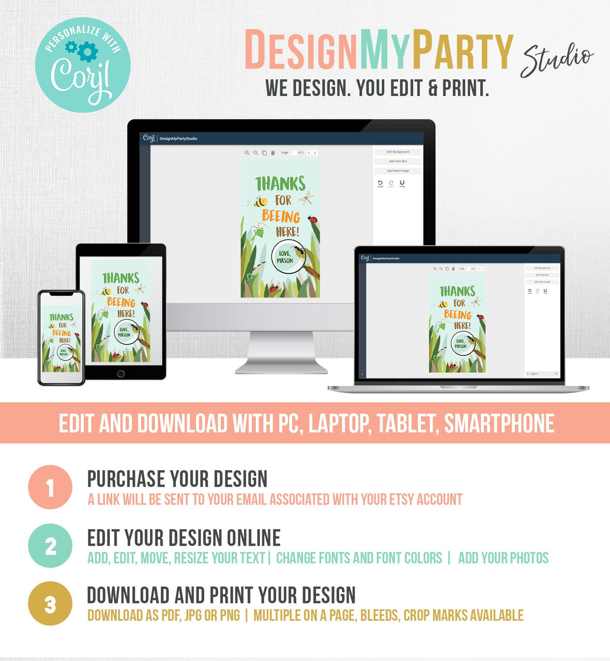 Editable Bug Favor Tags Bugs Birthday Thank You Label Bug Party Insect Gift tags Bugging out Beeing by Digital Template Printable 0090