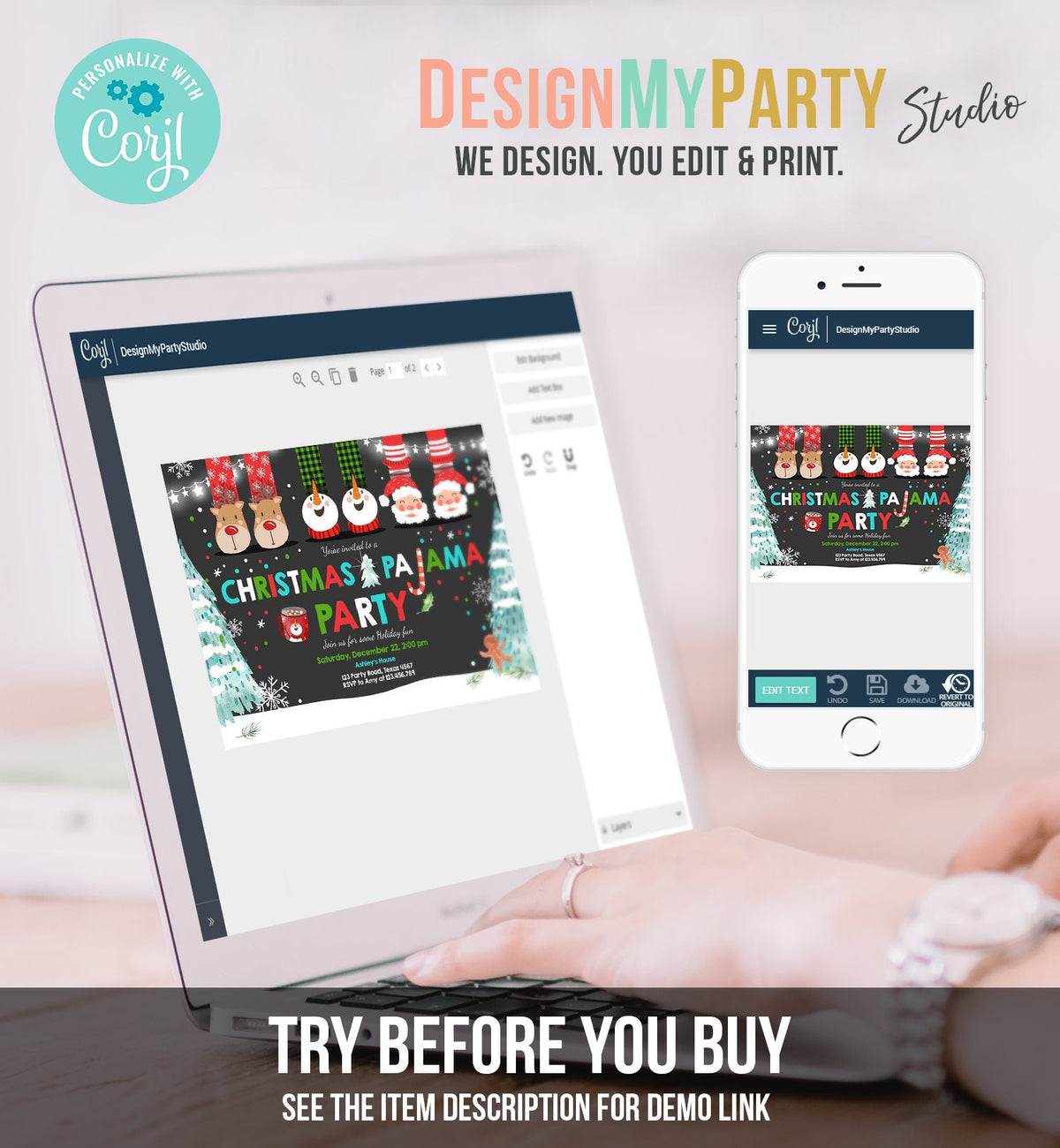 Editable Christmas Pajama Party Christmas Birthday Invitation Pancakes Xmas Party Sleepover Digital Download Evite Template Printable 0274