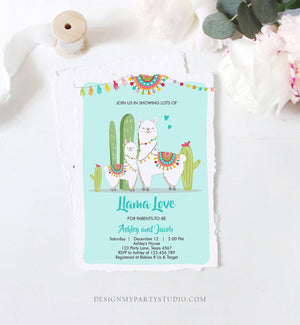 Editable Llama Baby Shower Invitation Blue Boy Llama Love Fiesta Cactus Mexican Couples Shower Download Printable Template Corjl 0079