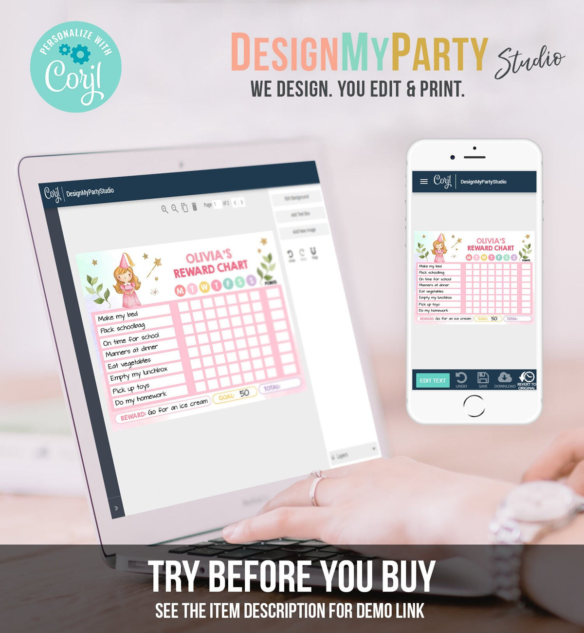 Editable Princess Reward Chart Princess Chore Chart for Kids Routine Chart Pink Girls Fillable Chore Chart Digital Template Printable 0171