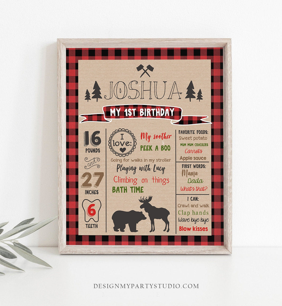 Editable Lumberjack Birthday Milestones Sign Lumberjack Birthday Chalkboard Plaid 1st Birthday Bear Moose Digital Template Printable 0026