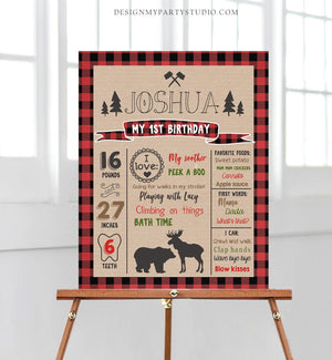 Editable Lumberjack Birthday Milestones Sign Lumberjack Birthday Chalkboard Plaid 1st Birthday Bear Moose Template Printable Corjl 0026