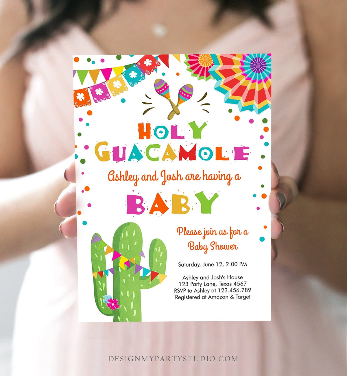 Editable Holy Guacamole Fiesta Baby Shower Invitation Cactus Succulent Little Señor Senorita on the Way Digital Template Printable 0045