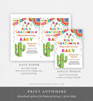 Editable Holy Guacamole Fiesta Baby Shower Invitation Cactus Mexican Succulent Little Señor Senorita on the Way Download Corjl Template 0045