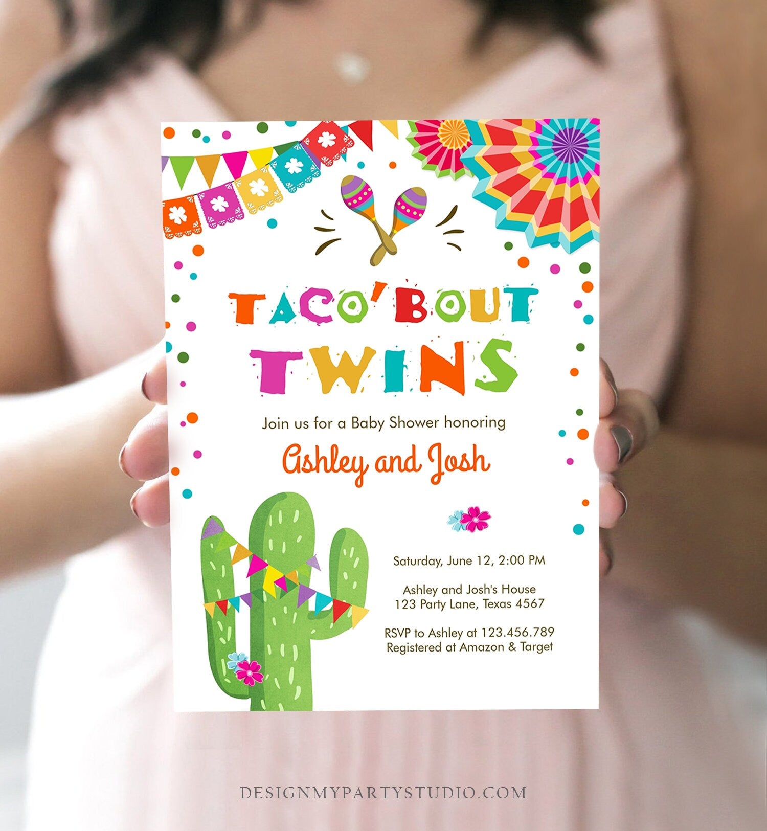 Editable Taco Bout Twins Baby Shower Invitation Cactus Chalk Mexican Fiesta Twin Couples Shower Download Template Corjl Printable 0045