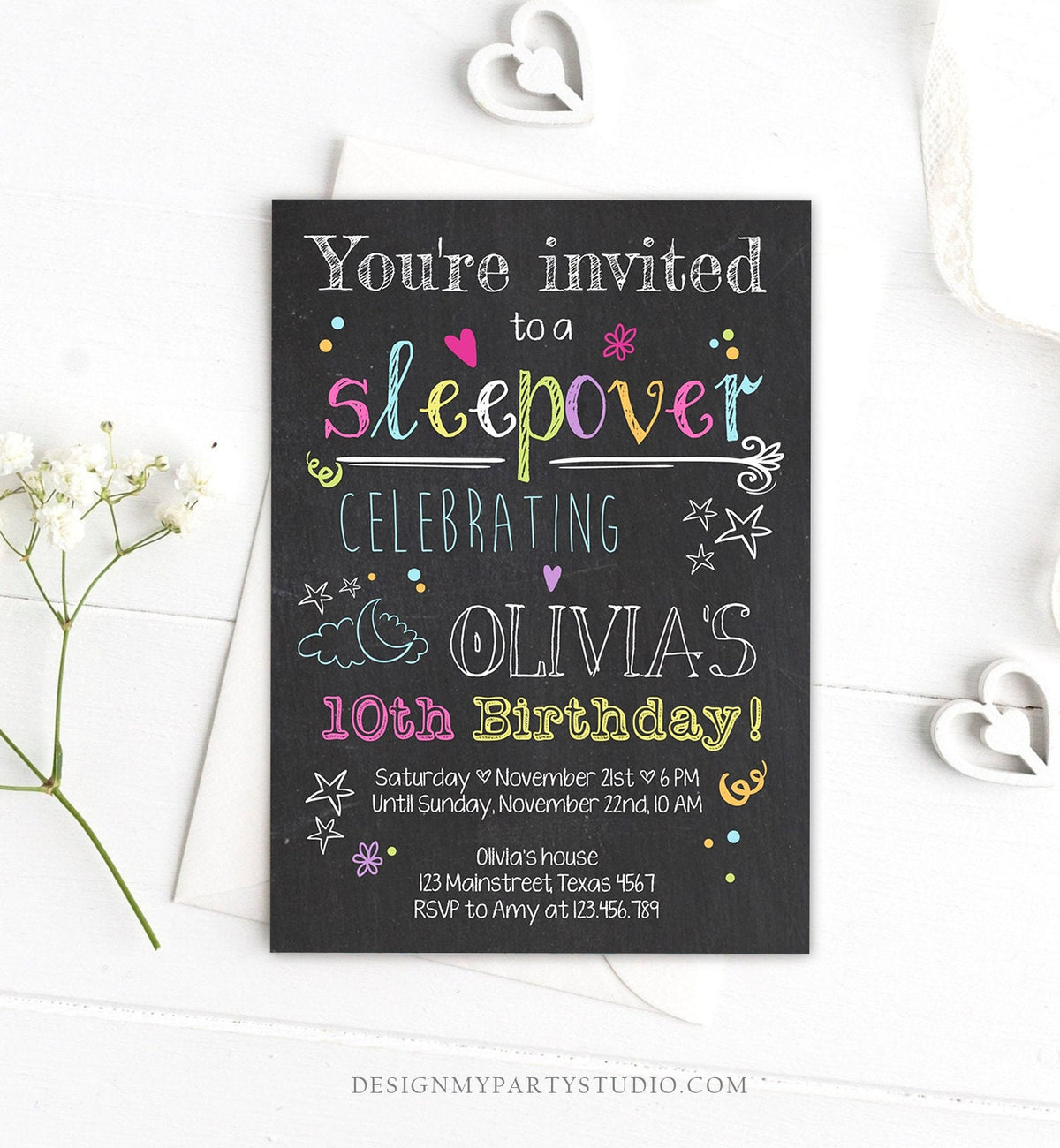 Editable Sleepover Party Invitation Slumber Party Pajamas Movie Night Birthday Girl Pink Digital Download Evite Template Printable 0275