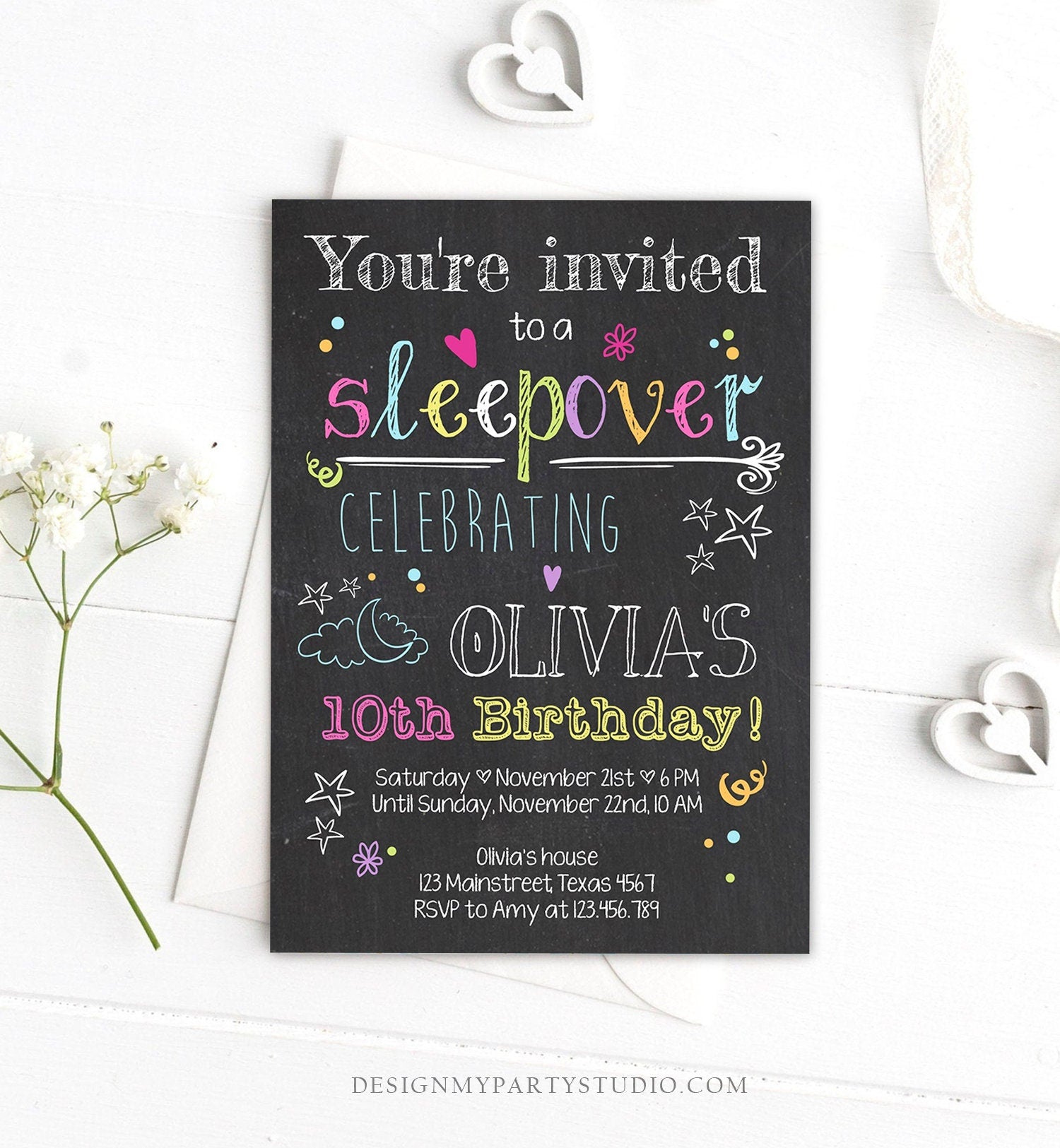 Editable Sleepover Party Invitation Slumber Party Pajamas Movie Night Birthday Girl Pink Digital Download Evite Template Printable 0275