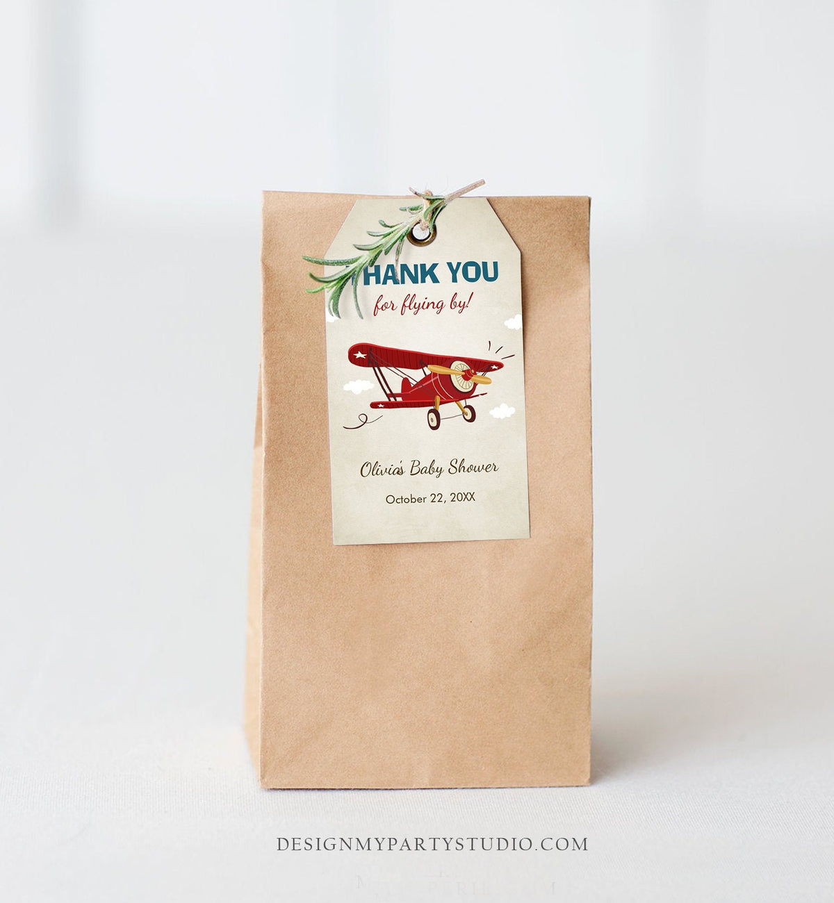 Editable Vintage Airplane Favor Tag Baby Shower Birthday Thank You Flying By Gift Tag Label Red Blue Boy Digital Template Printable 0011