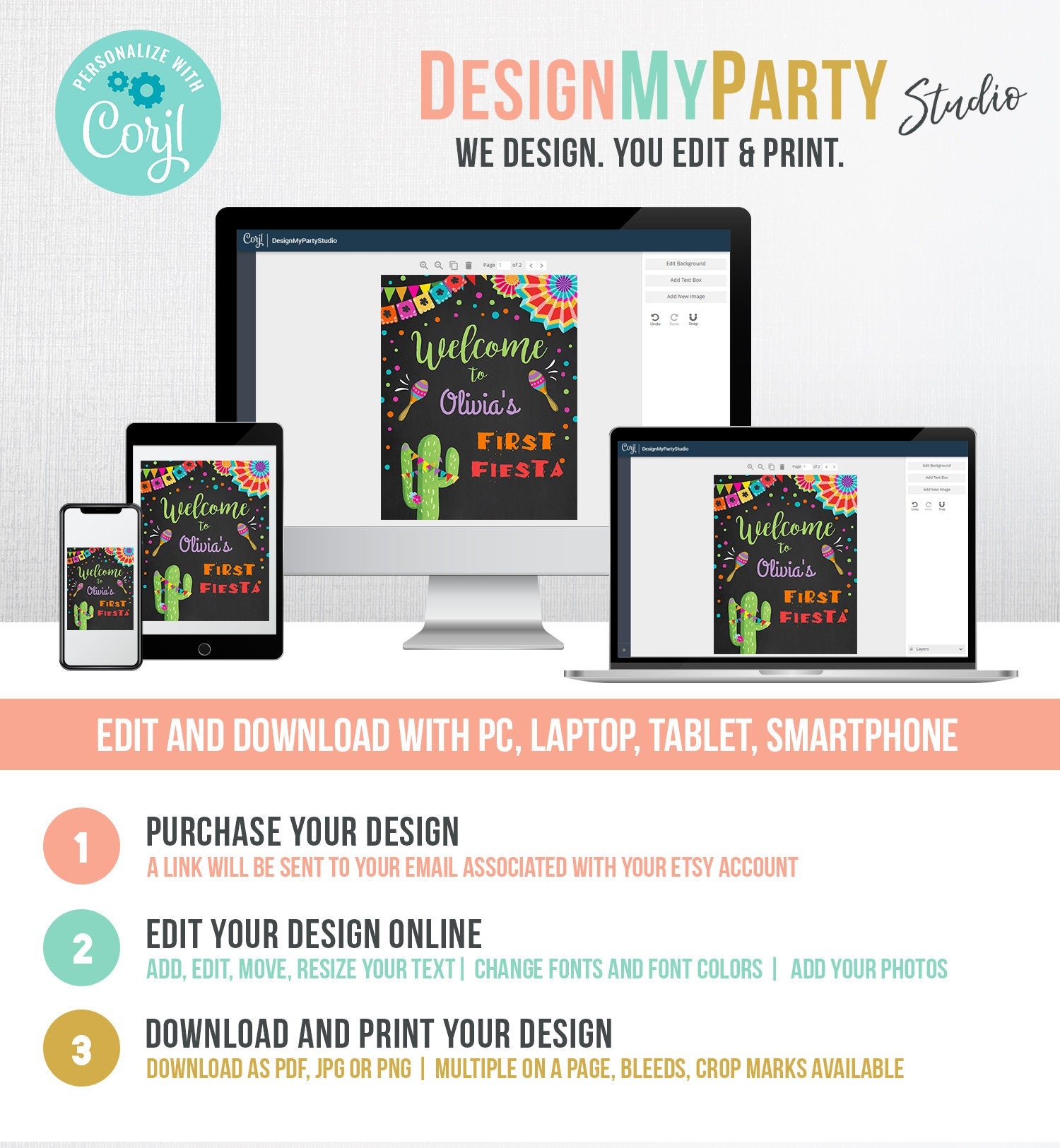 Editable Fiesta Welcome Sign First Birthday Welcome Cactus Mexican 1st Birthday First Fiesta Sign Boy Girl Digital Template Printable 0045