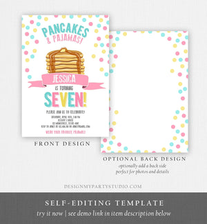 Editable Pancakes and Pajamas Invitation Pancake Pajamas Birthday Party Girl Pink Slumber Party Printable Template Corjl Digital 0286