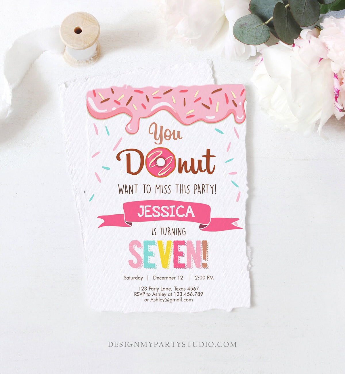 Editable Donut Birthday Invitation ANY AGE Donut Want to Miss Girl Pink Sweet Doughnut Party Digital Download Printable Corjl Template 0050