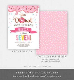 Editable Donut Birthday Invitation ANY AGE Donut Want to Miss Girl Pink Sweet Doughnut Party Digital Download Printable Corjl Template 0050