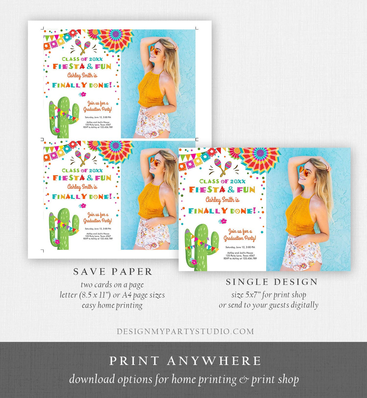 Editable Fiesta and Fun Graduation Party Invitation Finally Done Let&#39;s Fiesta Mexican High School College Degree Diploma Corjl Template 0045