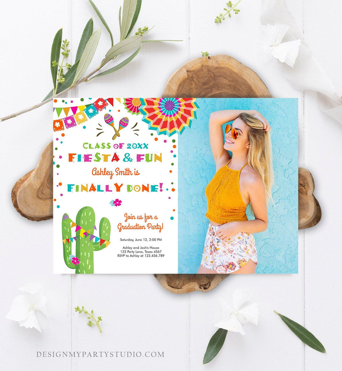 Editable Fiesta and Fun Graduation Party Invitation Finally Done Let&#39;s Fiesta Mexican High School College Degree Diploma Corjl Template 0045