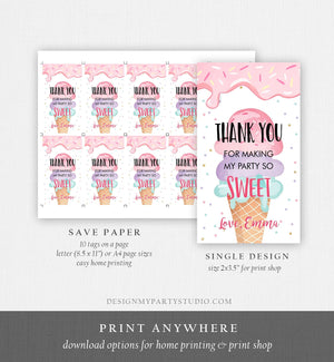 Editable Ice Cream Favor Thank You Tags Ice Cream Birthday Party Girl Pink Purple Gift Goodie Bag Labels Corjl Template PRINTABLE 0243