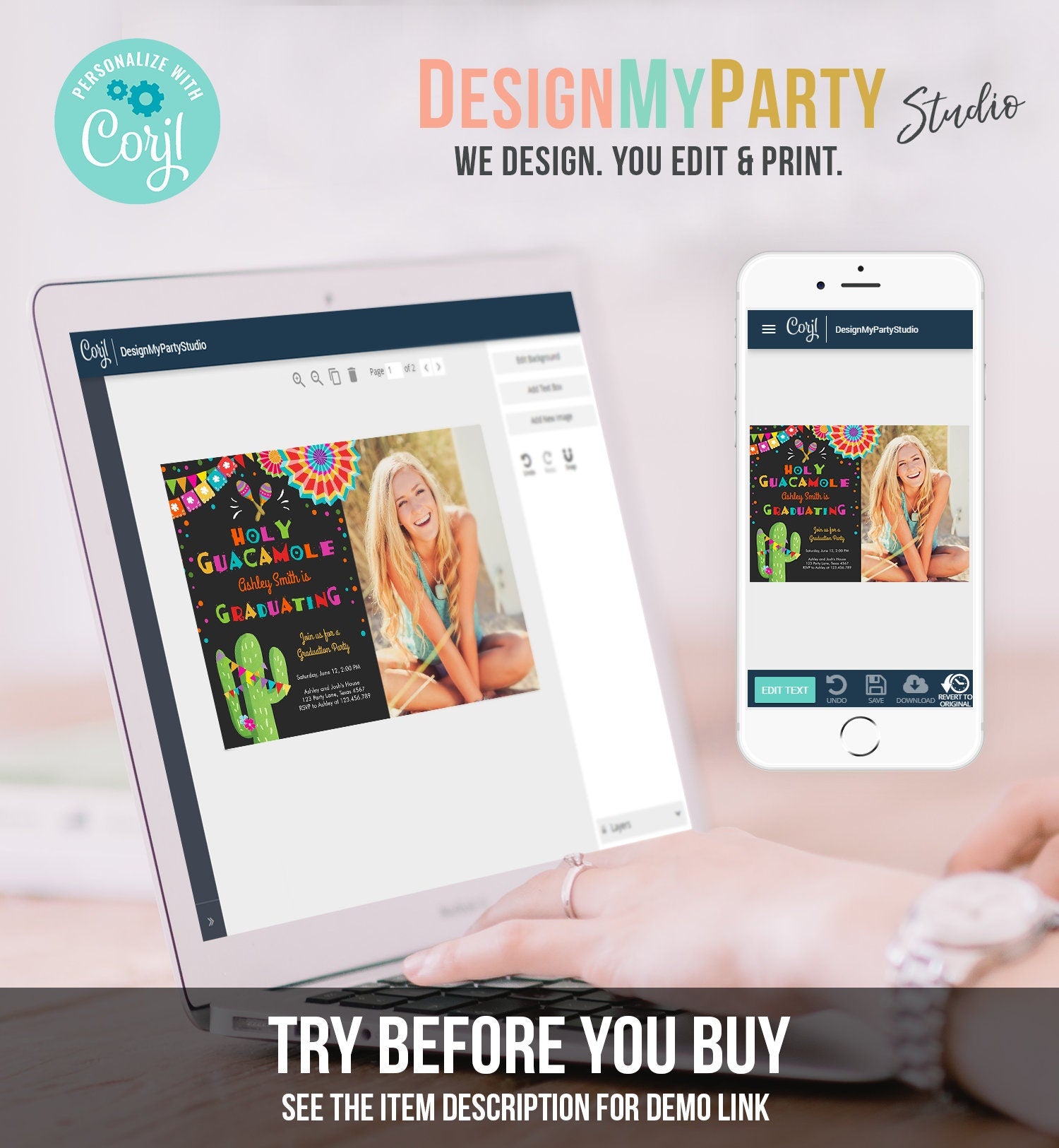 Editable Holy Guacamole Fiesta Graduation Party Invitation Let's Fiesta Grad Mexican Graduate Graduating College Digital Template 0045