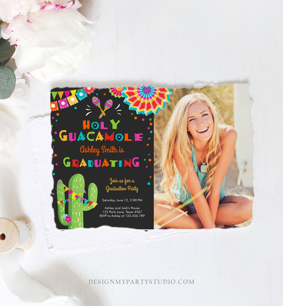 Editable Holy Guacamole Fiesta Graduation Party Invitation Let's Fiesta Grad Mexican Graduate Graduating College Digital Template 0045