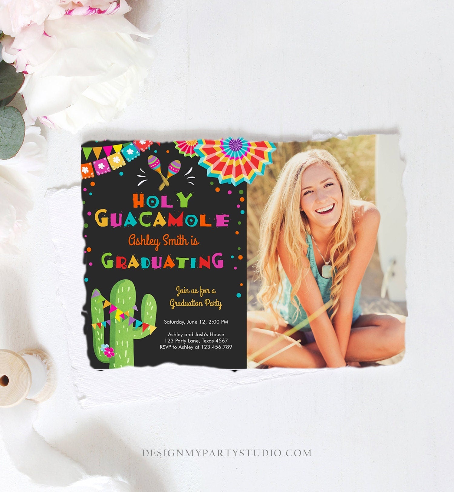 Editable Holy Guacamole Fiesta Graduation Party Invitation Let's Fiesta Grad Mexican Graduate Graduating College Digital Template 0045