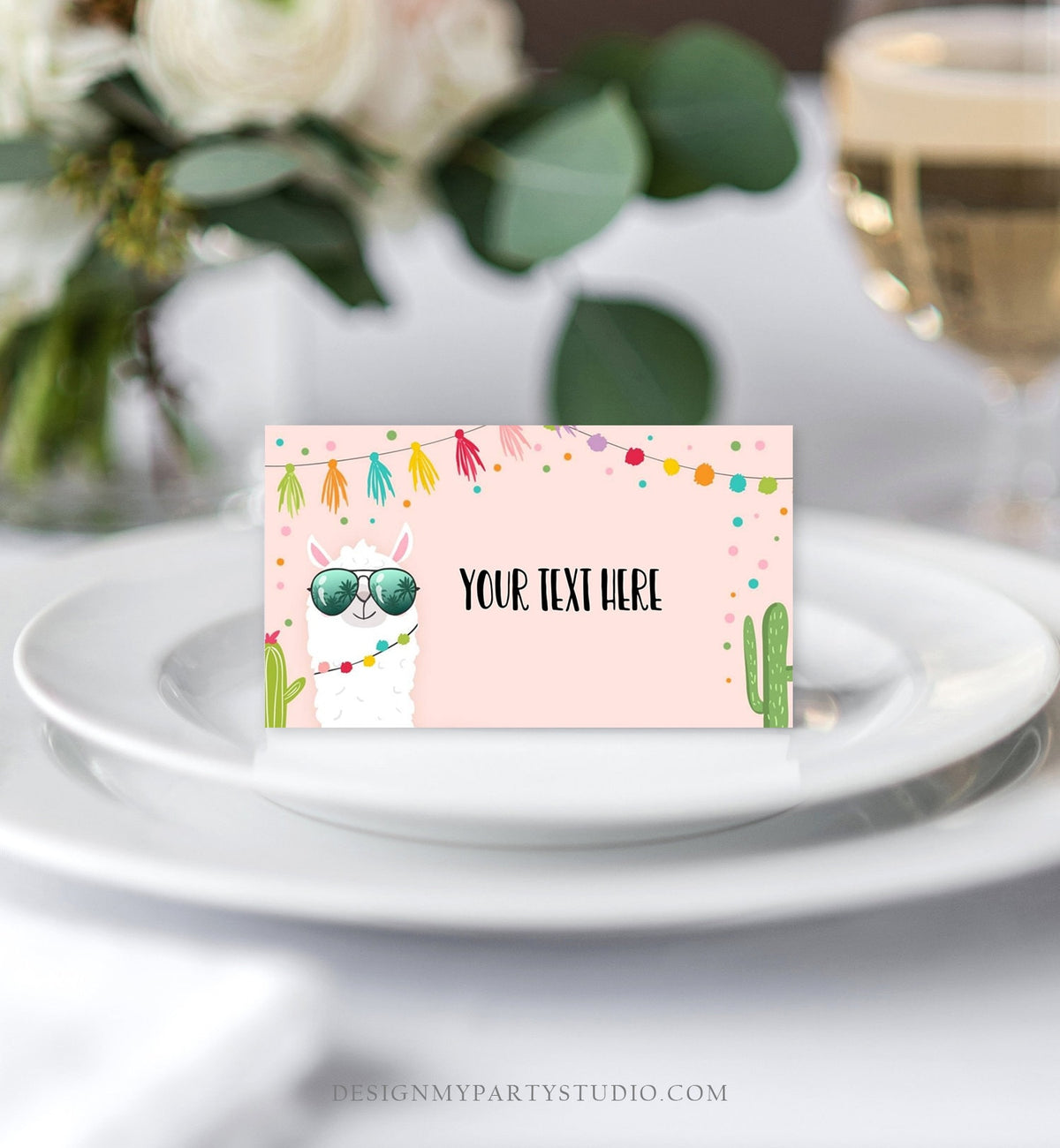 Editable Llama Food Labels Llama Place Card Tent Card Escort Card Llama Birthday Fiesta Party Mexican Girl Cactus Template Printable 0079