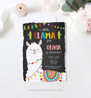 Editable Whole Llama Fun Birthday Invitation Fiesta Mexican Cactus Chalk Boy Girl Alpaca Instant Download Corjl Template Printable 0079
