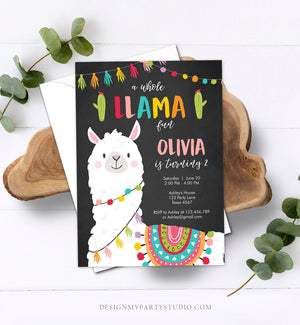Editable Whole Llama Fun Birthday Invitation Fiesta Mexican Cactus Chalk Boy Girl Alpaca Instant Download Corjl Template Printable 0079
