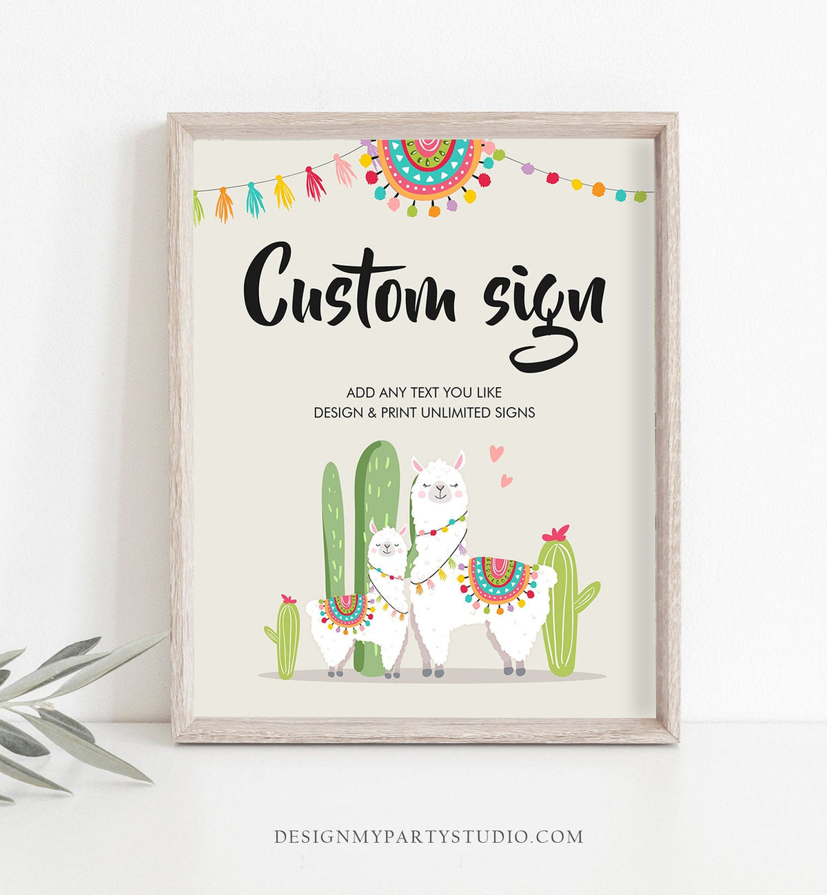 Editable Custom Sign Llama Fiesta Cactus Sign Fiesta Decor Table Sign Baby Shower Decor Neutral Digital Download Template Printable 0079