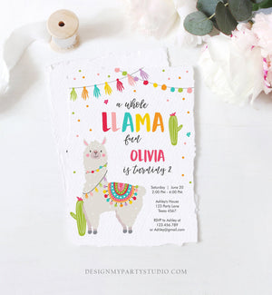 Editable Whole Llama Fun Birthday Invitation Fiesta Mexican Cactus Alpaca Girl Pink Party Instant Download Printable Corjl Template 0079
