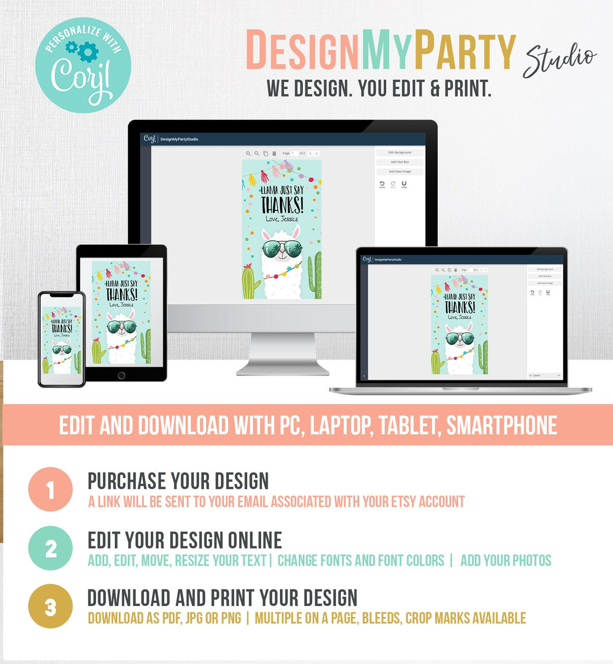 Editable Llama Favor Tag Llama Thank You Tag Blue Boy Birthday Fiesta Cactus Alpaca Mexican Party Digital Download Template Printable 0079