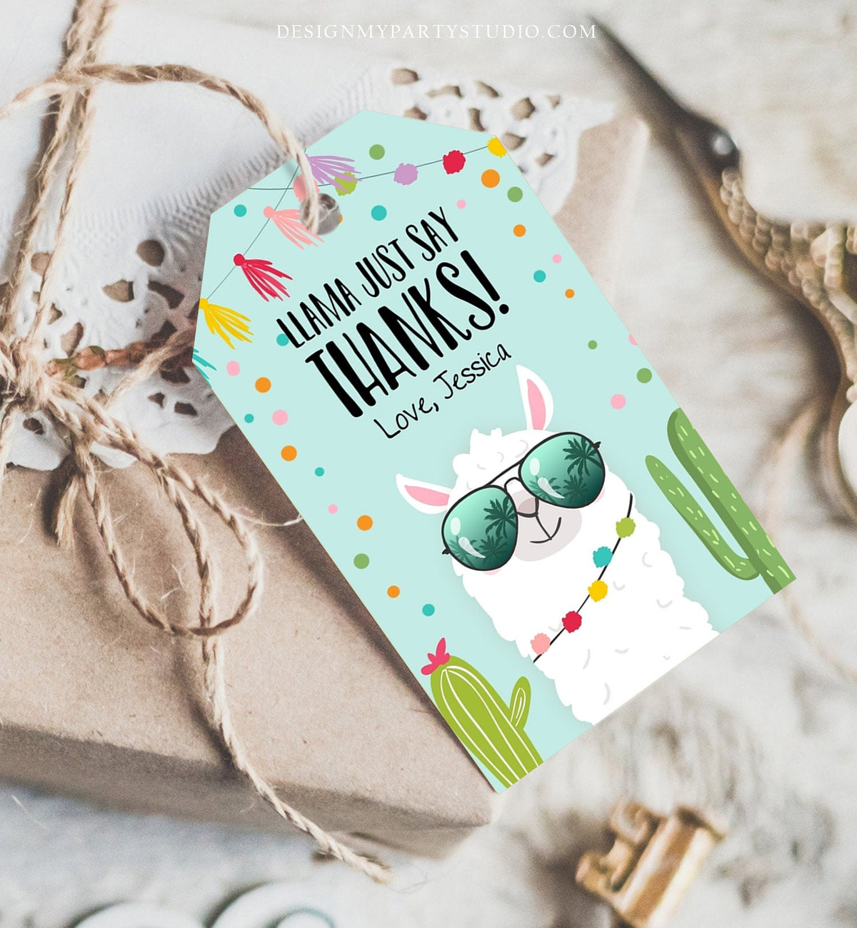 Editable Llama Favor Tag Llama Thank You Tag Blue Boy Birthday Fiesta Cactus Alpaca Mexican Party Digital Download Template Printable 0079