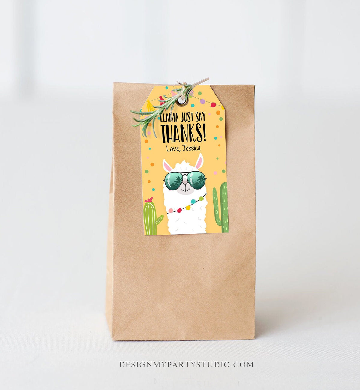 Editable Llama Favor Tags Llama Thank You Tags Fiesta Cactus Alpaca Mexican Llama Party Favor Tags Yellow Sunglasses Corjl Template 0079