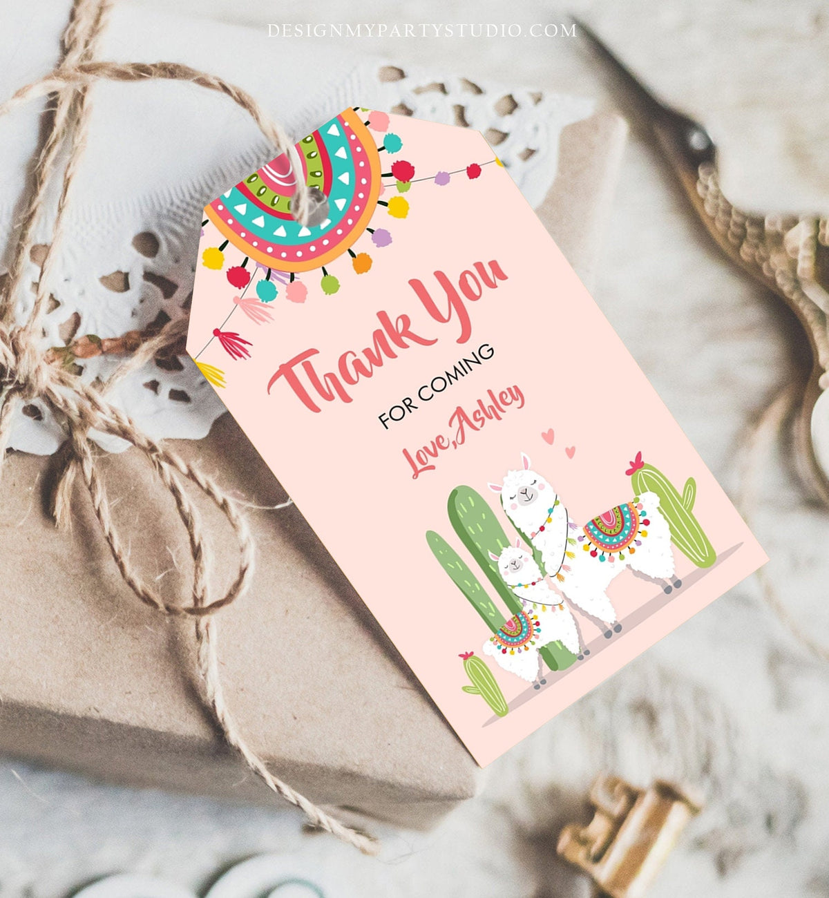 Editable Llama Favor Tags Baby Shower Birthday Llama Thank You Tags Fiesta Cactus Alpaca Mexican Pink Girl Download Corjl Template 0079