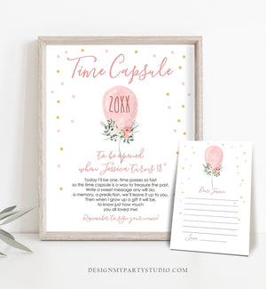 Editable Time Capsule First Birthday Girl Floral Balloon Pink Gold Girl 1st Birthday Guestbook Confetti Template Printable Corjl 0221
