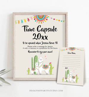 Editable Llama Time Capsule Birthday Fiesta Llama Baby Shower Guestbook Wishes for Baby Shower Neutral Alpaca Corjl Template Printable 0079