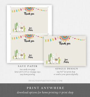 Editable Llama Thank You Card Fiesta Mexican Baby Shower Thank You Note Birthday Cactus Neutral Alpaca Corjl Template Printable 0079