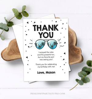 Editable Thank You Card Two Cool Birthday Boy Sunglasses Palm Second Birthday Party Note 2nd White Download Corjl Template Printable 0136